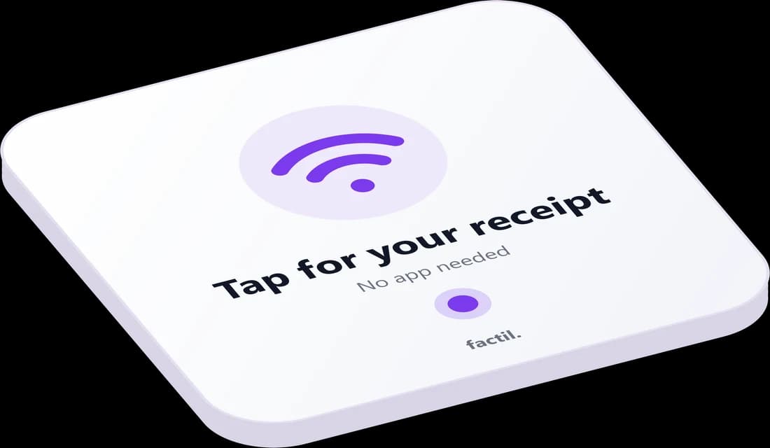 Factil Tag on the counter: 'Tap for your receipt'