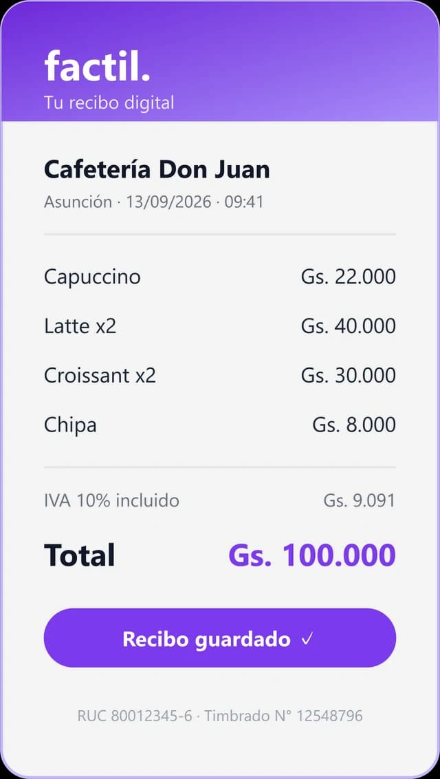 Recibo digital de una cafetería en el celular del cliente